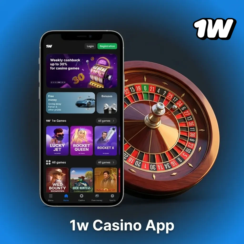 1w Casino App featuring slots, live dealer games, and table games from Pragmatic Play, Evolution Gaming, and NetEnt