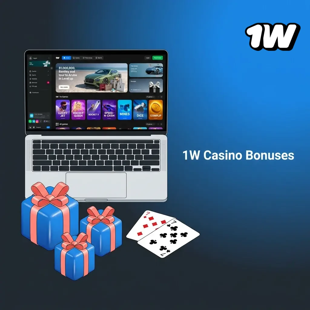 1W Casino bonuses for Irish players including reload bonus, free spins, cashback, and lottery prize draws