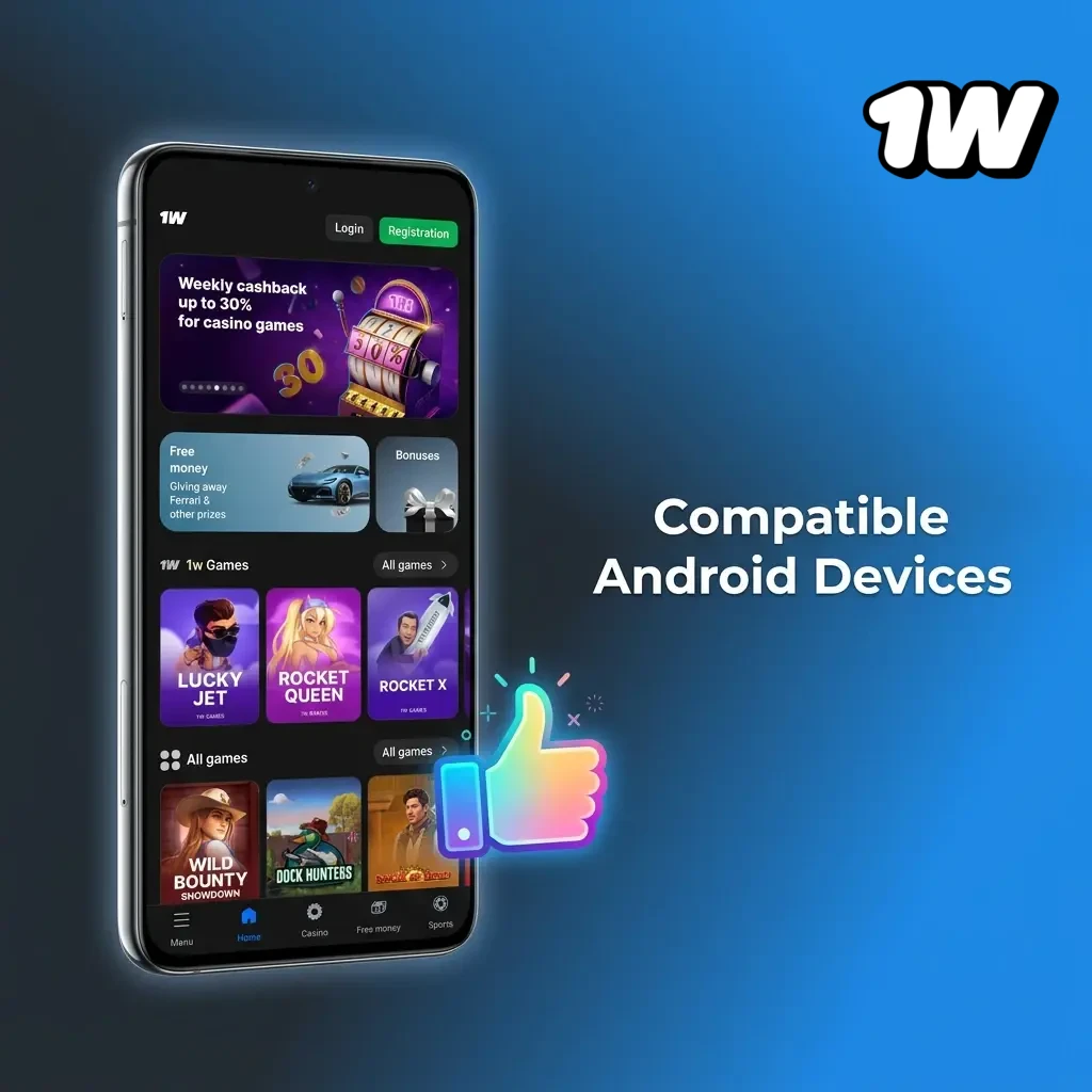 Compatible Android devices for the 1W app in Ireland including Samsung Galaxy, Google Pixel, OnePlus, and more