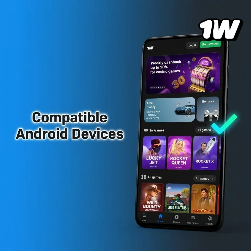 List of compatible Android devices for the 1w app in Ireland including Samsung, Google Pixel, OnePlus, and more