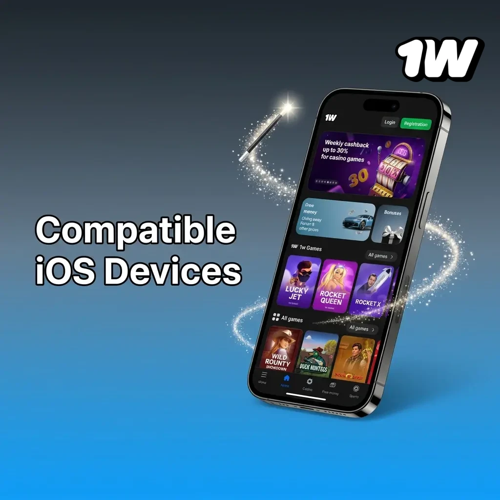 List of compatible iOS devices for the 1W app including iPhone X through iPhone 15 and select iPad models