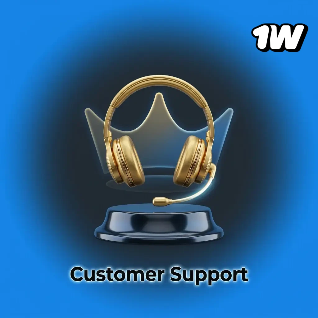 1W app customer support options including 24/7 live chat, email, and FAQ section for payments and account queries