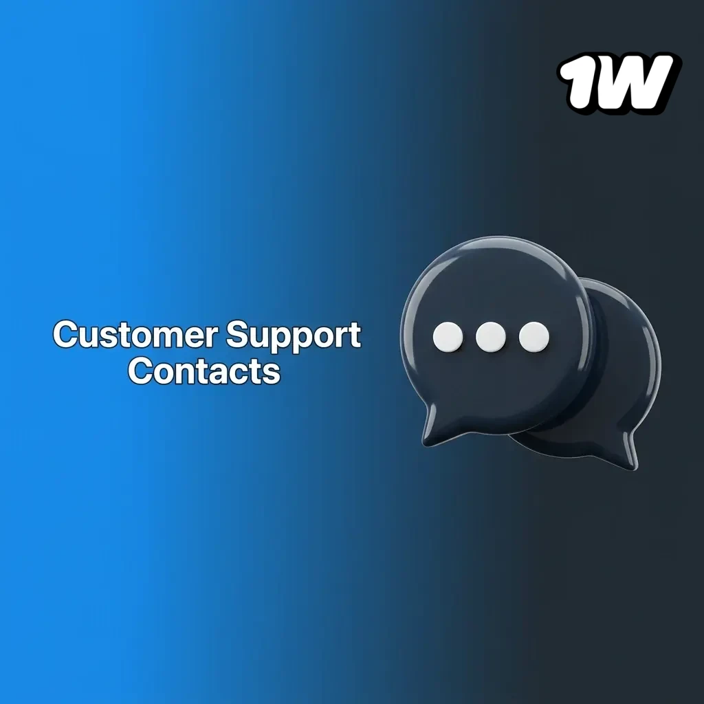 1W customer support contacts including live chat, email, Telegram, and Help Centre for deposit and withdrawal assistance