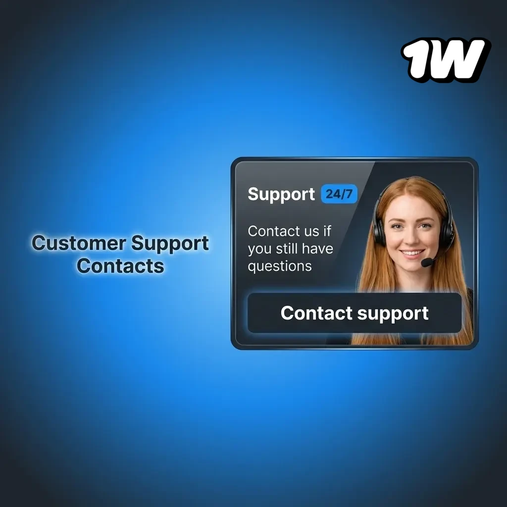 1w customer support contact options including live chat, email, Telegram, and FAQ help centre for payment queries