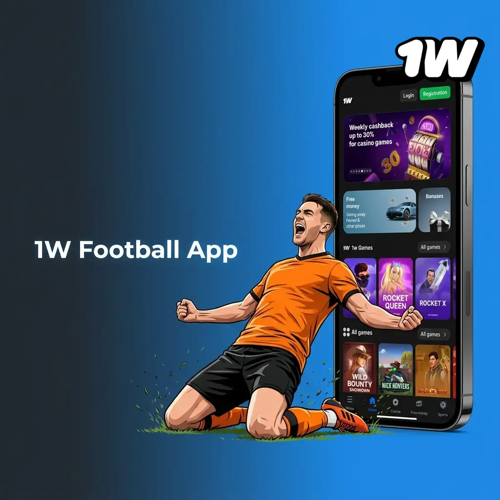 1W mobile football betting app on Android and iOS with live betting, cash-out options and push notifications