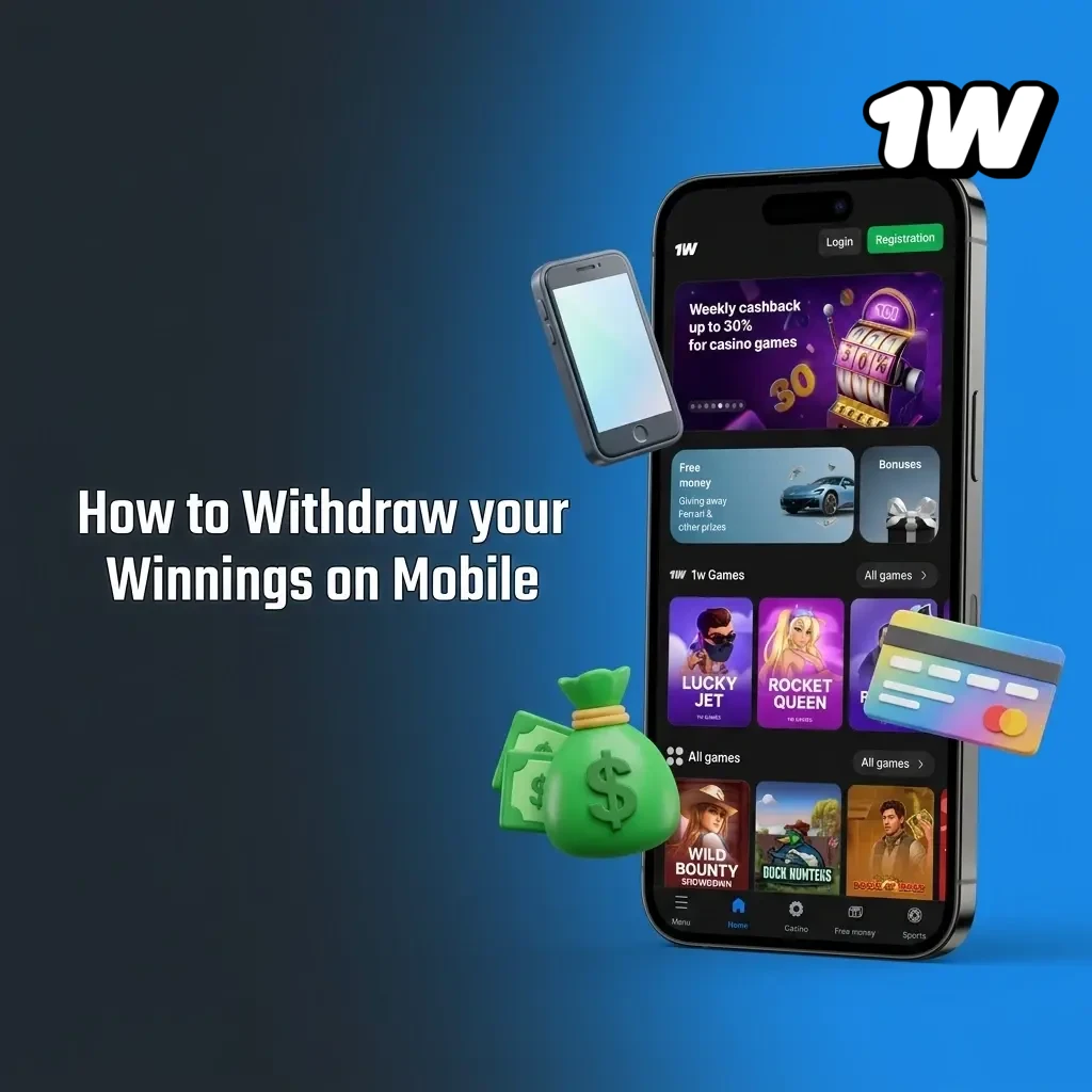 Steps to withdraw winnings on mobile at 1w using cryptocurrency, from cashier section to wallet confirmation
