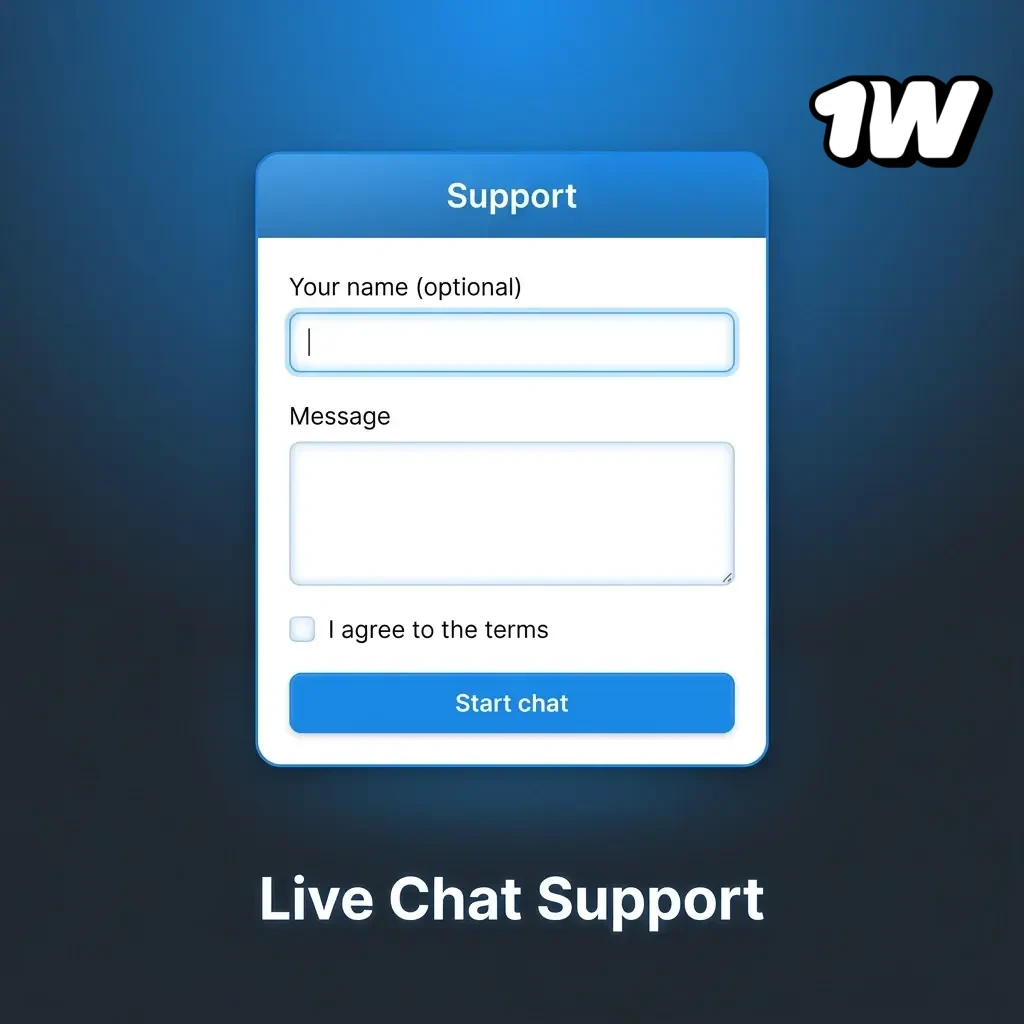 1W live chat support available 24/7 on website and app with 2 to 5 minute response times for account and betting queries