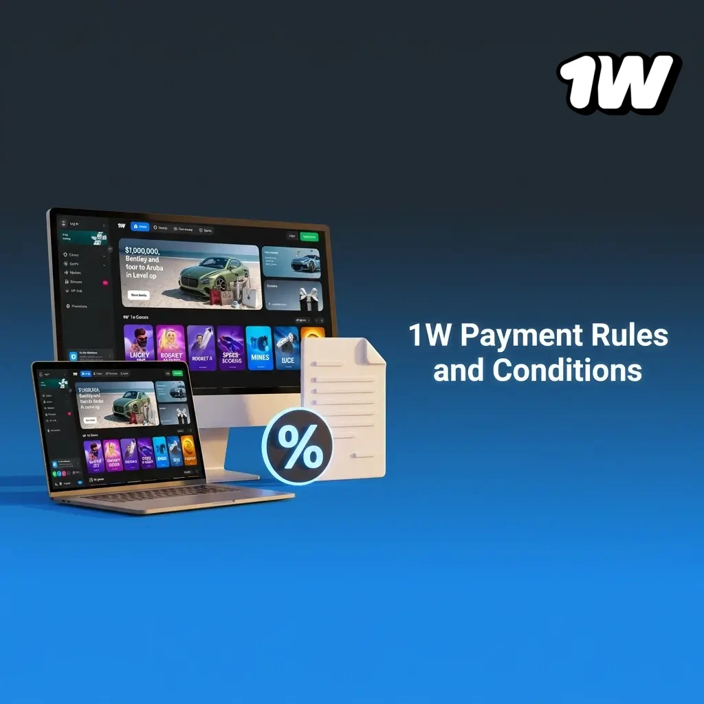 1W payment rules covering identity verification, deposit consistency, bonus wagering, transaction limits, and currency conversion