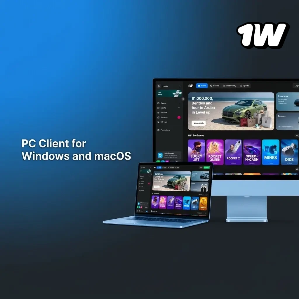 1xBet betting site accessed via web browser on Windows and macOS PC with no desktop client required