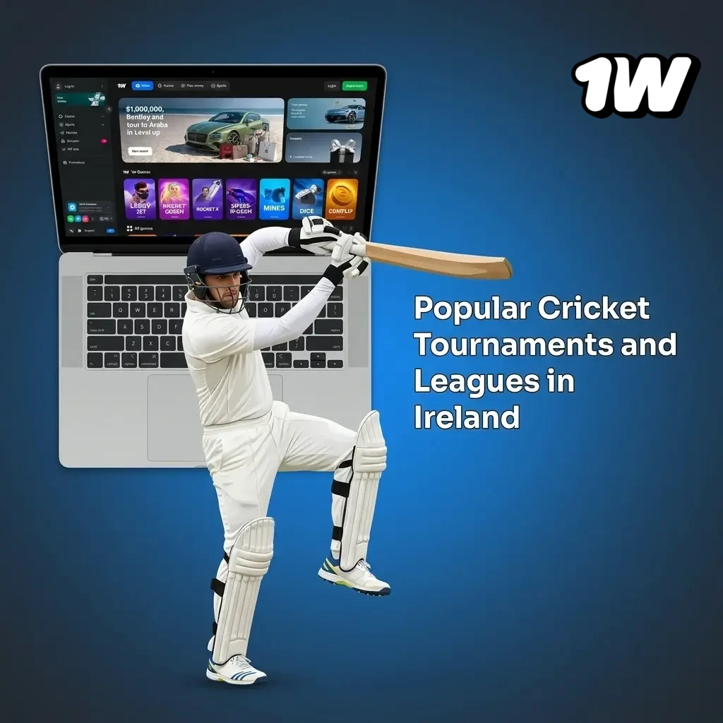 Popular cricket tournaments and leagues in Ireland including ICC World Cup, IPL, The Ashes, and T20 events on 1w