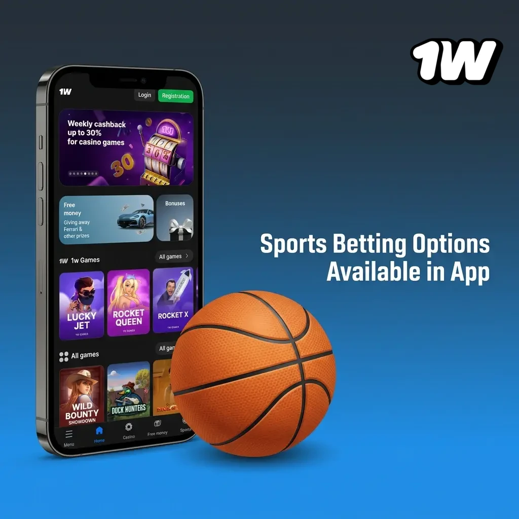 1W app sports betting options including football, GAA, rugby, horse racing, tennis, and esports for Irish players