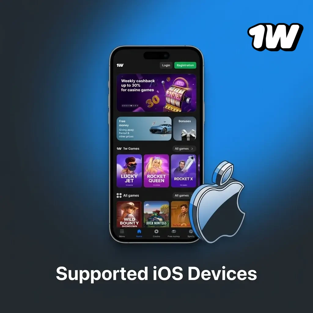 List of supported Apple iOS devices for the 1w app including iPhone SE, iPhone 11-16, iPad Air, iPad Pro, and iPod Touch
