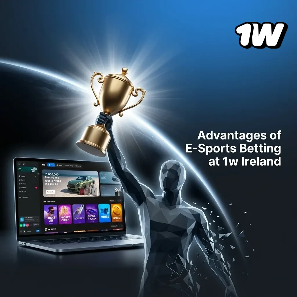 Irish player enjoying esports betting on 1w platform with competitive odds, 500% welcome bonus, and 24/7 support