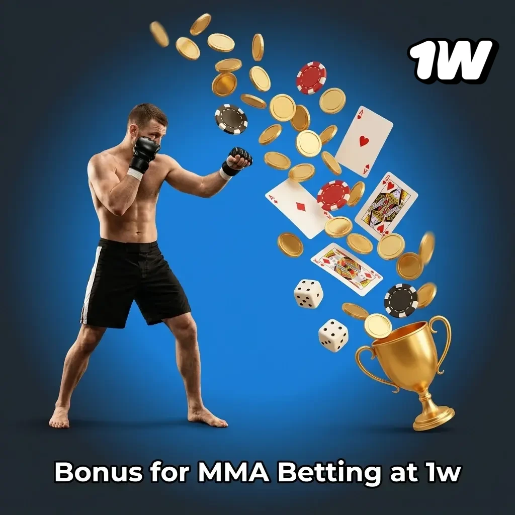 1w welcome bonus for MMA betting showing deposit match offer and wagering requirements for new users