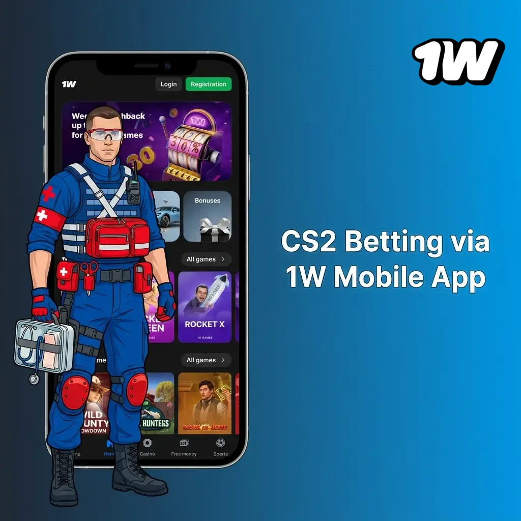 1W mobile app CS2 betting guide for Ireland showing eSports section with live odds and step-by-step bet placement