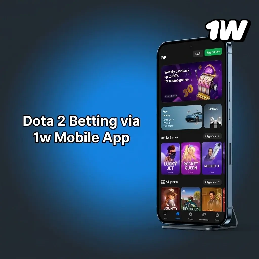 Dota 2 betting on the 1w mobile app in Ireland showing esports markets and live wagering options