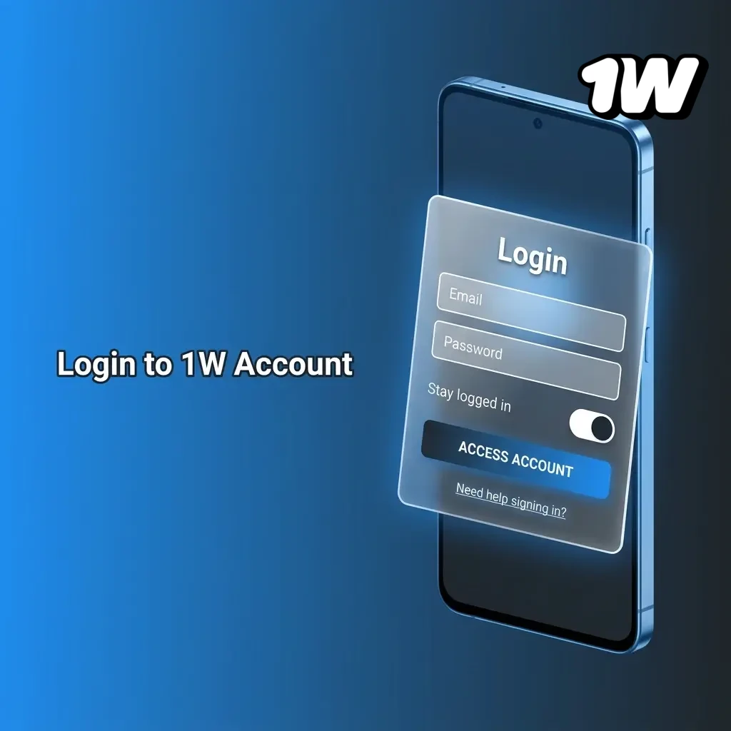 1W account login page showing sign-in steps including credentials entry and two-factor authentication process