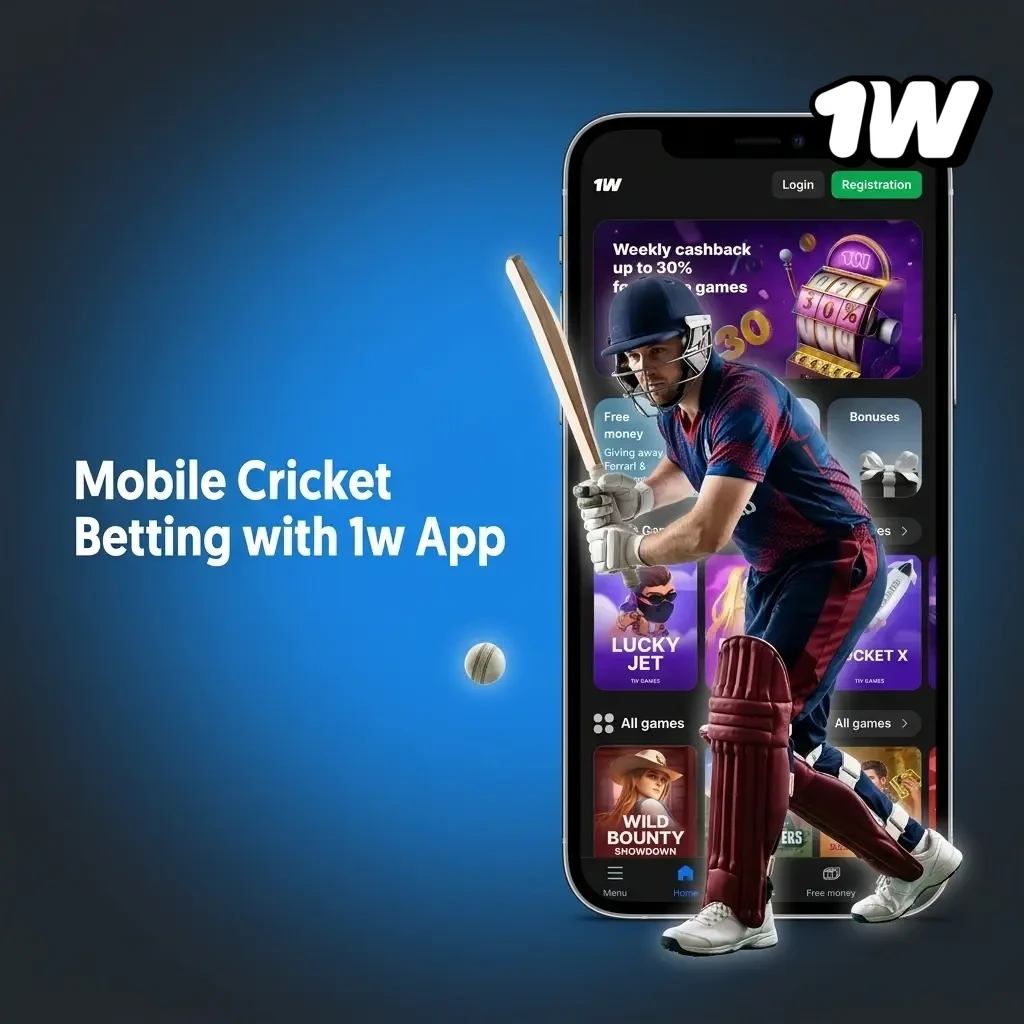 1w mobile app on smartphone showing cricket betting odds and live match markets for Ireland users