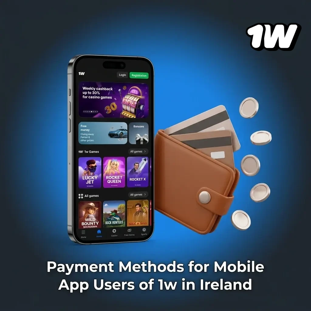 1w app payment methods for Irish users including Visa, Mastercard, Skrill, Neteller, bank transfer, and crypto options