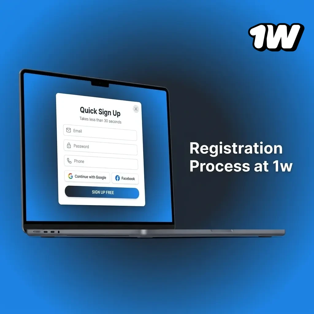 1w registration process showing sign-up steps for Irish players including email verification and account activation