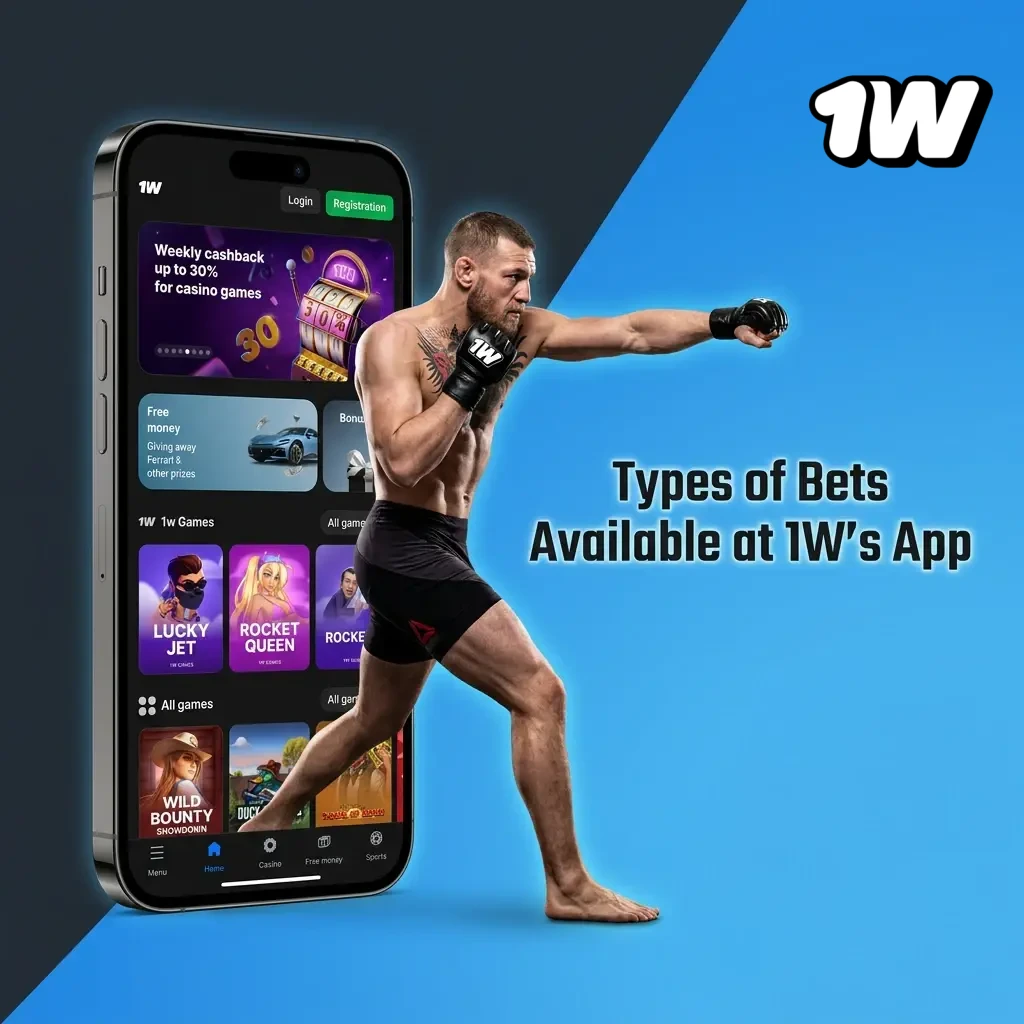 Types of bets at 1W app including single, accumulator, treble, system, and live betting options explained