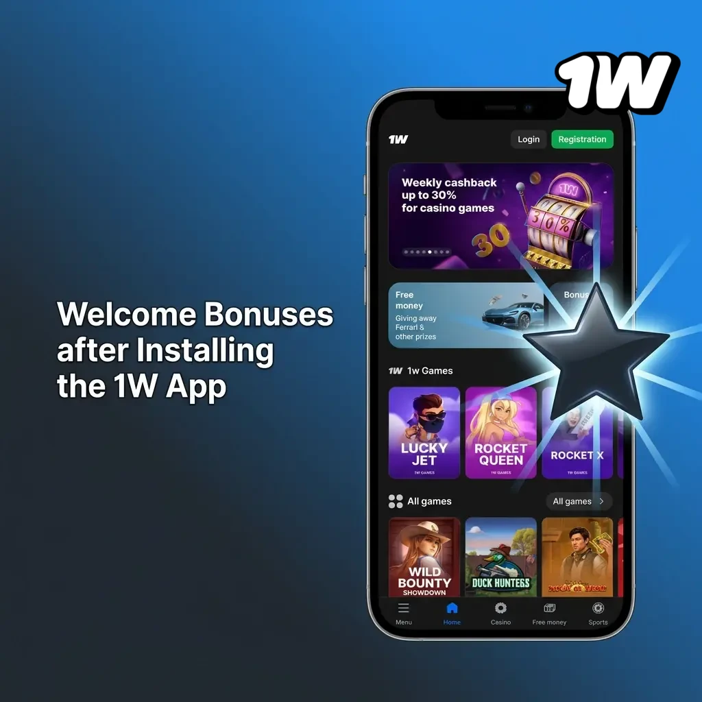 1W app welcome bonuses Ireland: 500% casino and sports deposit bonus, free spins, and promo code offers for new players